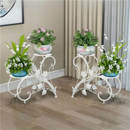 2pcs white metal plant - white, stand