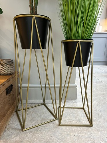 Black plant pot stand - black, gold