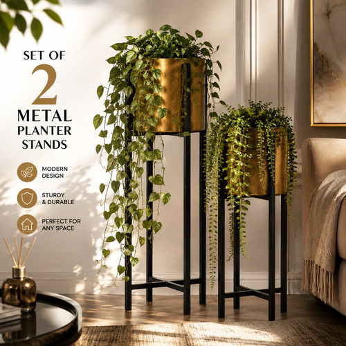 Set gold metal plant pots - of,
